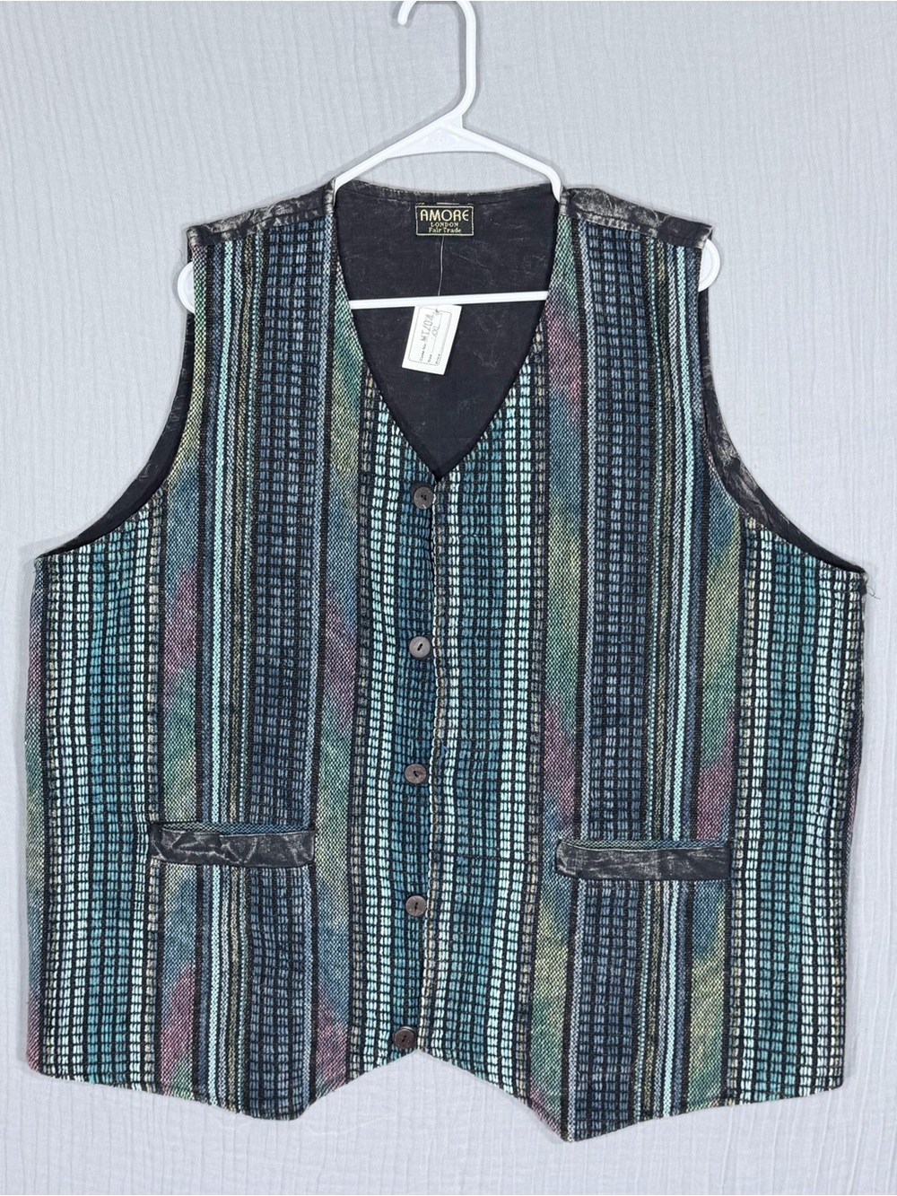 Amore London Fair Trade Woven Stripe Button Front Vest XXL